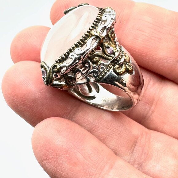 Michael Valitutti Ring Pink Gemstone Heart Sterling Silver Gold Size 6 - Picture 4 of 4